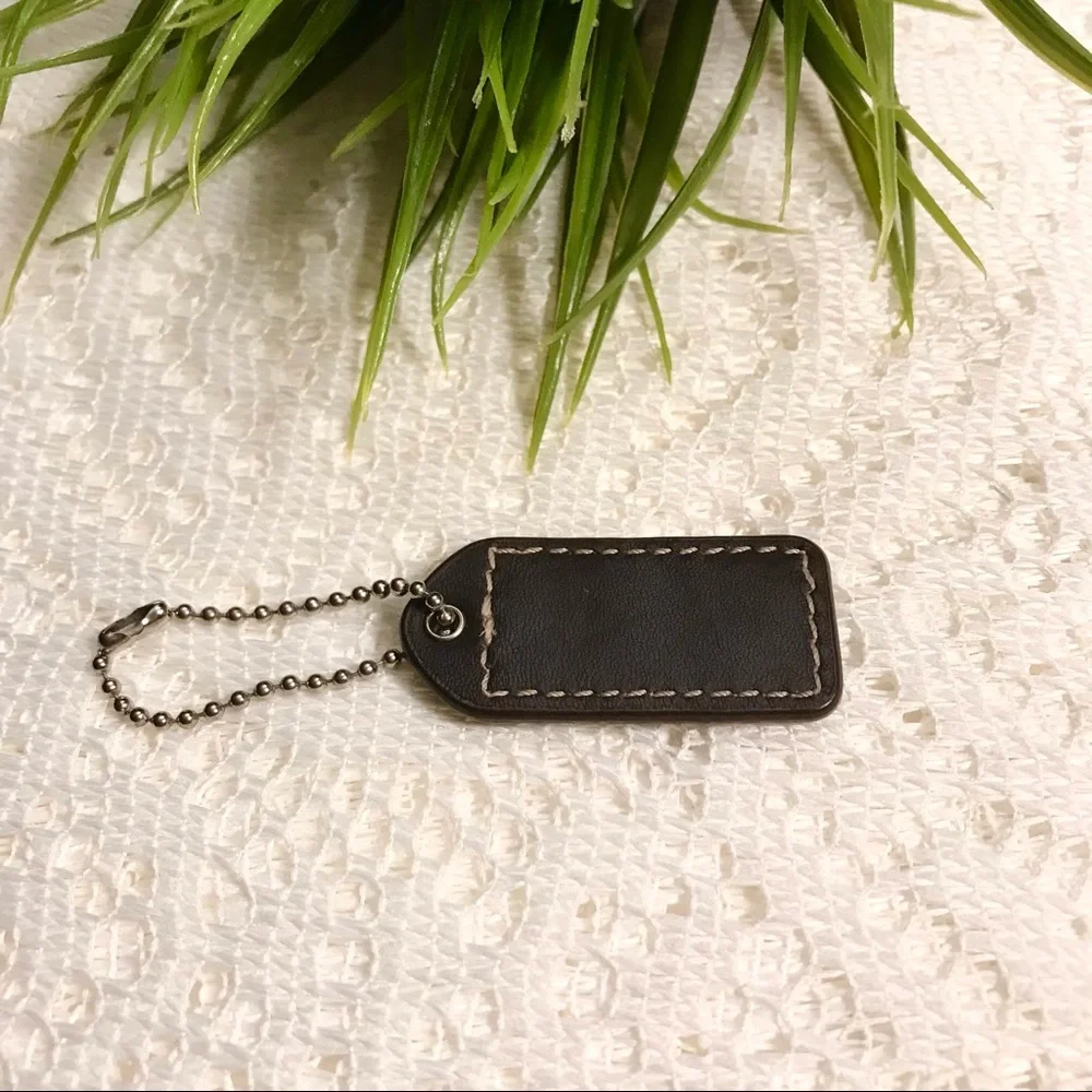 2” COACH Chocolate Brown Leather Hangtag Bag Keychain FOB Bag Charm